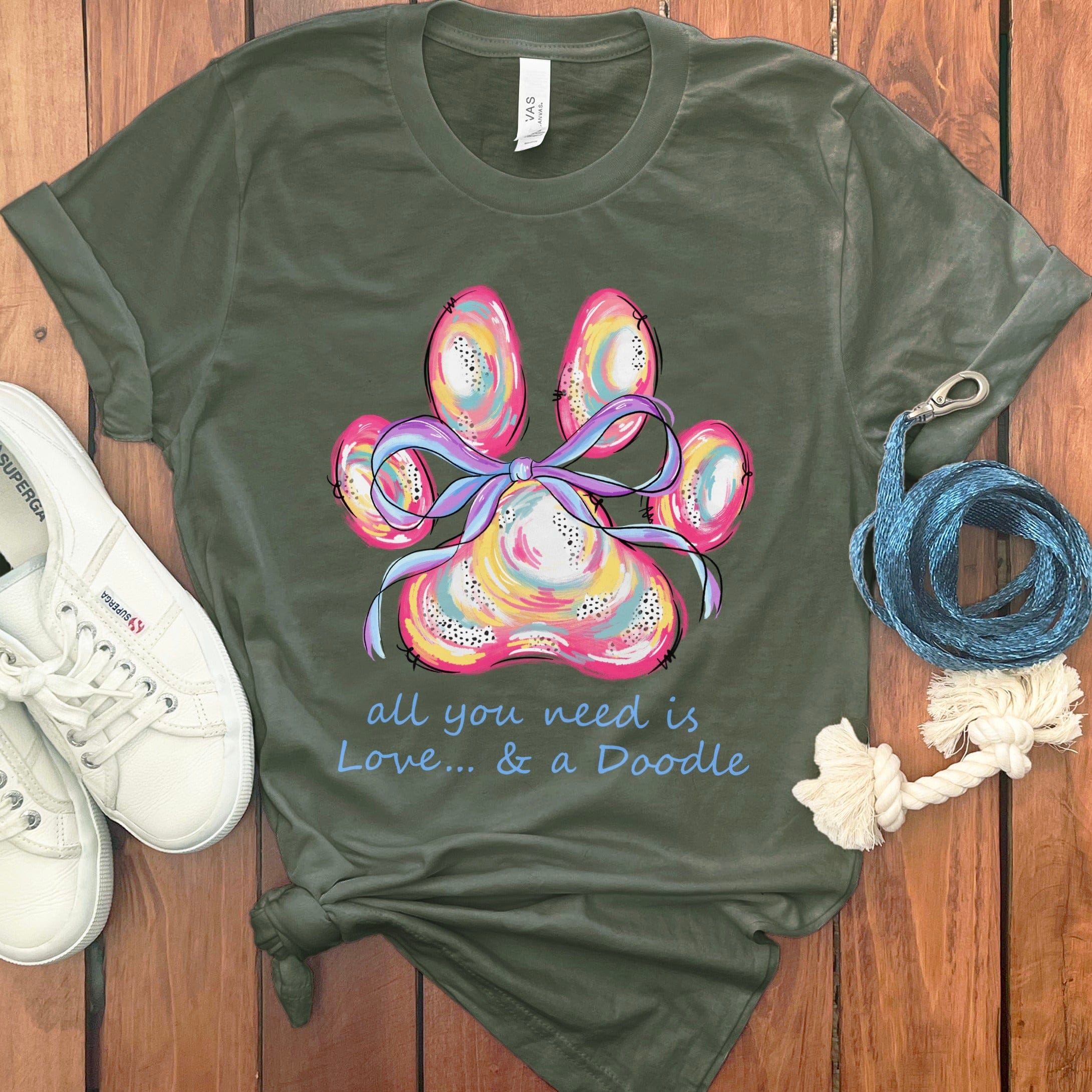 Paw Love Doodle T-Shirt in Military Green / S by Puppy Jo