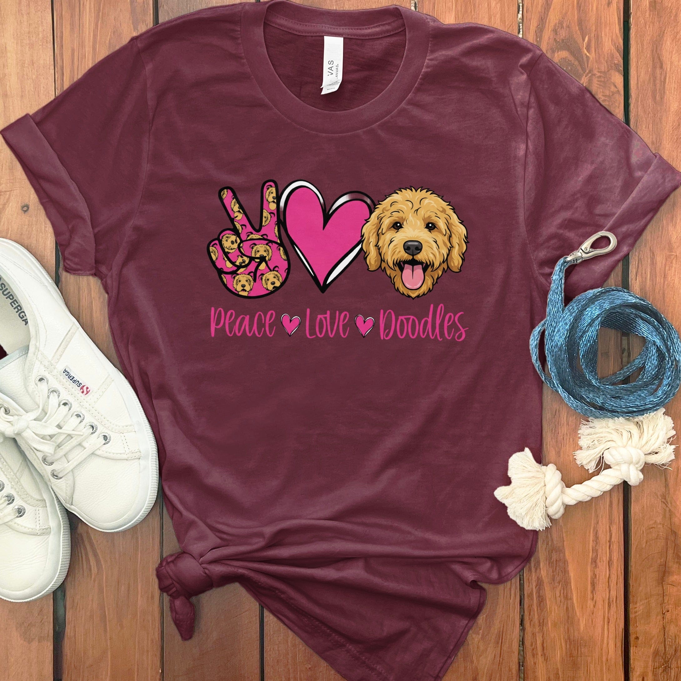 Peace Love Doodles T-Shirt in Maroon / S by Puppy Jo
