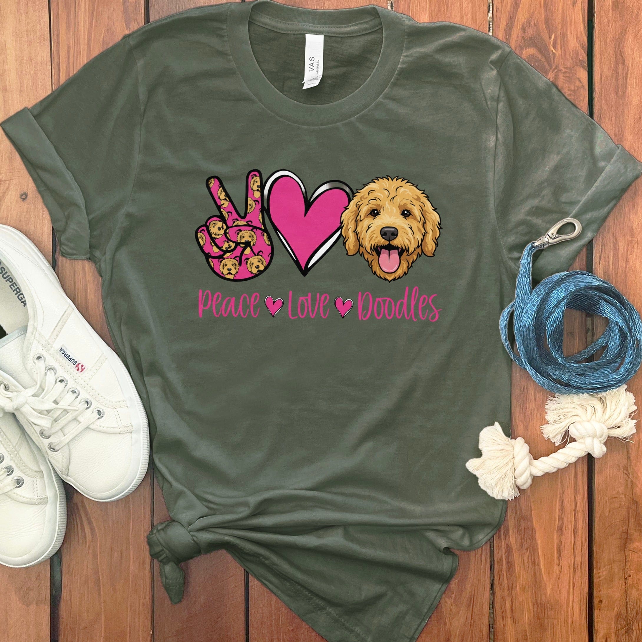Peace Love Doodles T-Shirt in Military Green / S by Puppy Jo