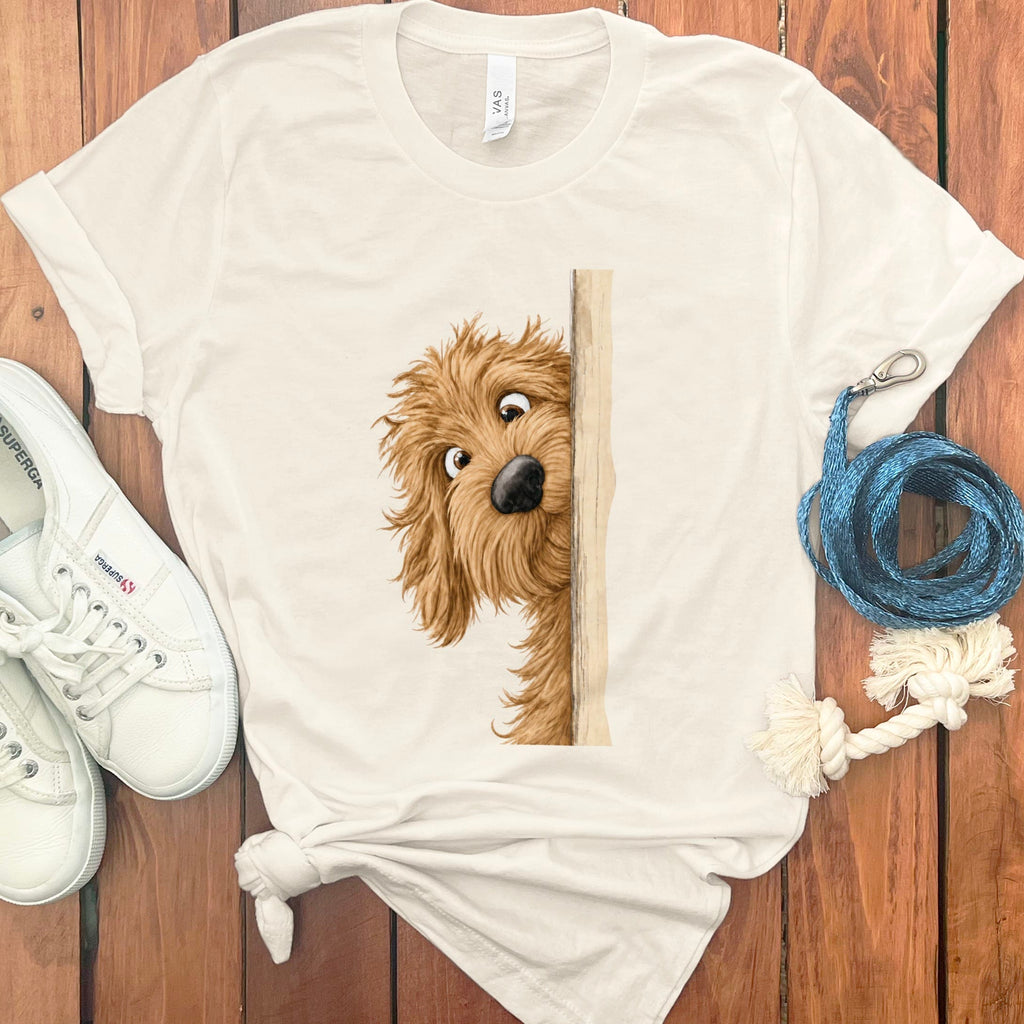 Peekaboo Apricot Goldendoodle T-Shirt in Natural / S by Puppy Jo