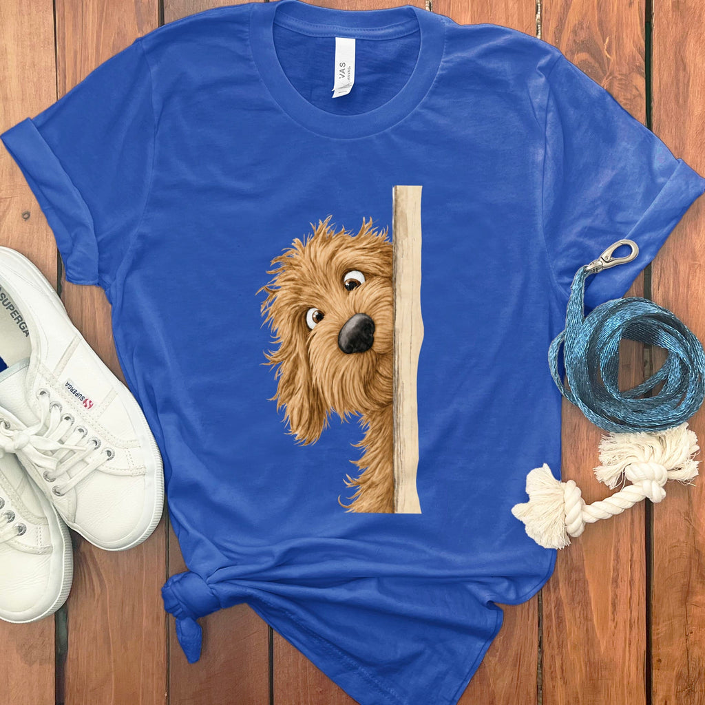 Peekaboo Apricot Goldendoodle T-Shirt in True Royal / S by Puppy Jo
