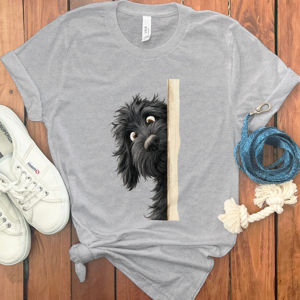 Peekaboo Black Goldendoodle T-Shirt in Athletic Heather / S by Puppy Jo