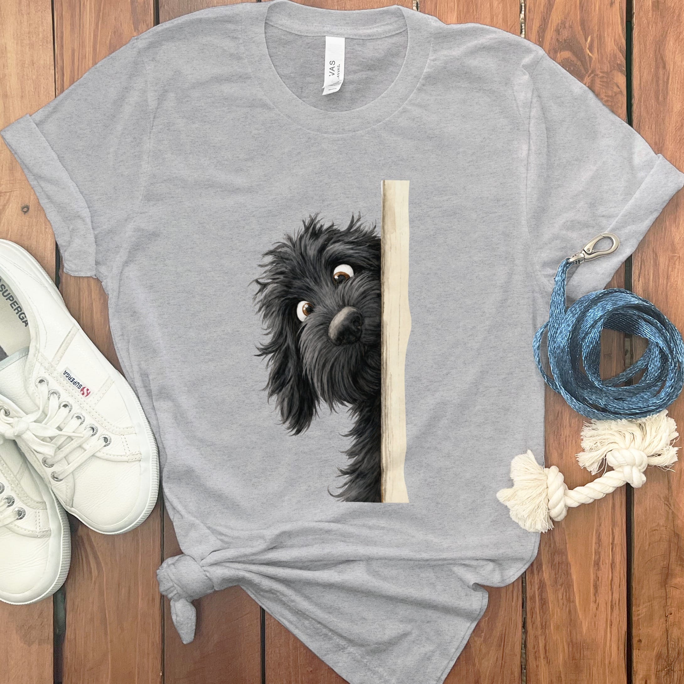 Peekaboo Black Goldendoodle T-Shirt in Athletic Heather / S by Puppy Jo