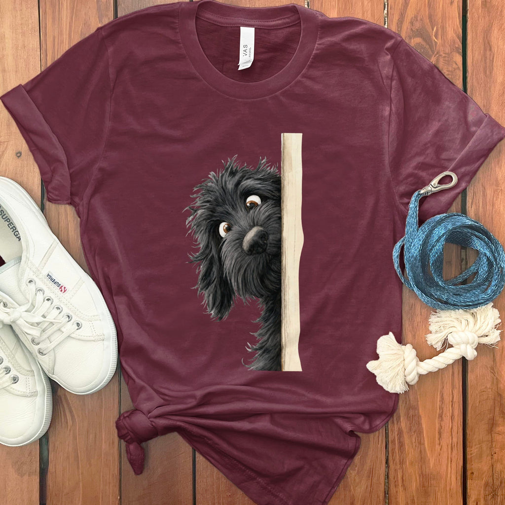 Peekaboo Black Goldendoodle T-Shirt in Maroon / S by Puppy Jo