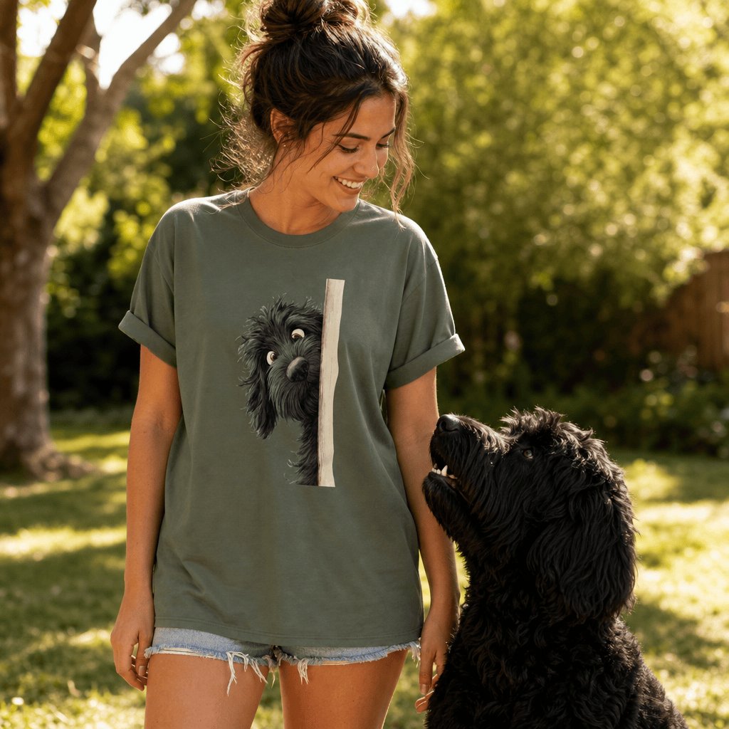 Peekaboo Black Goldendoodle T-Shirt in by Puppy Jo