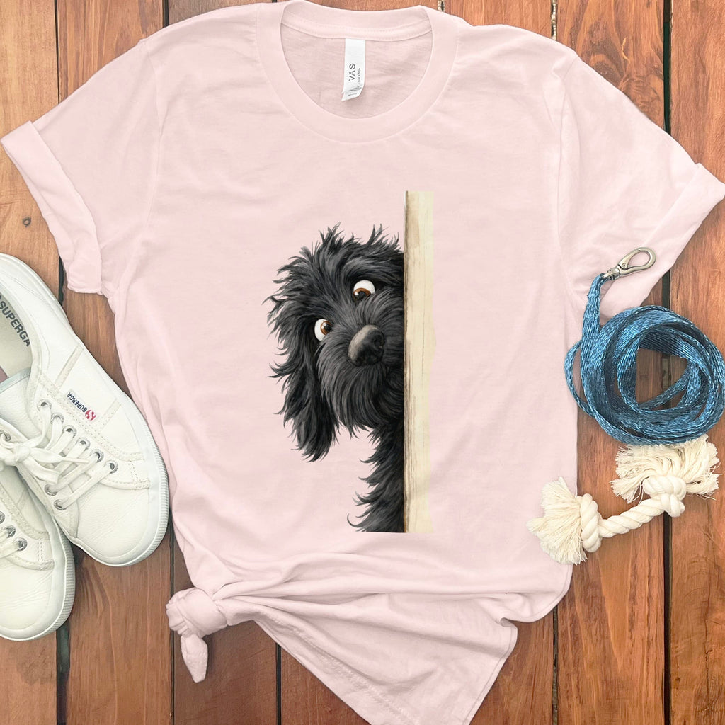 Peekaboo Black Goldendoodle T-Shirt in Soft Pink / S by Puppy Jo