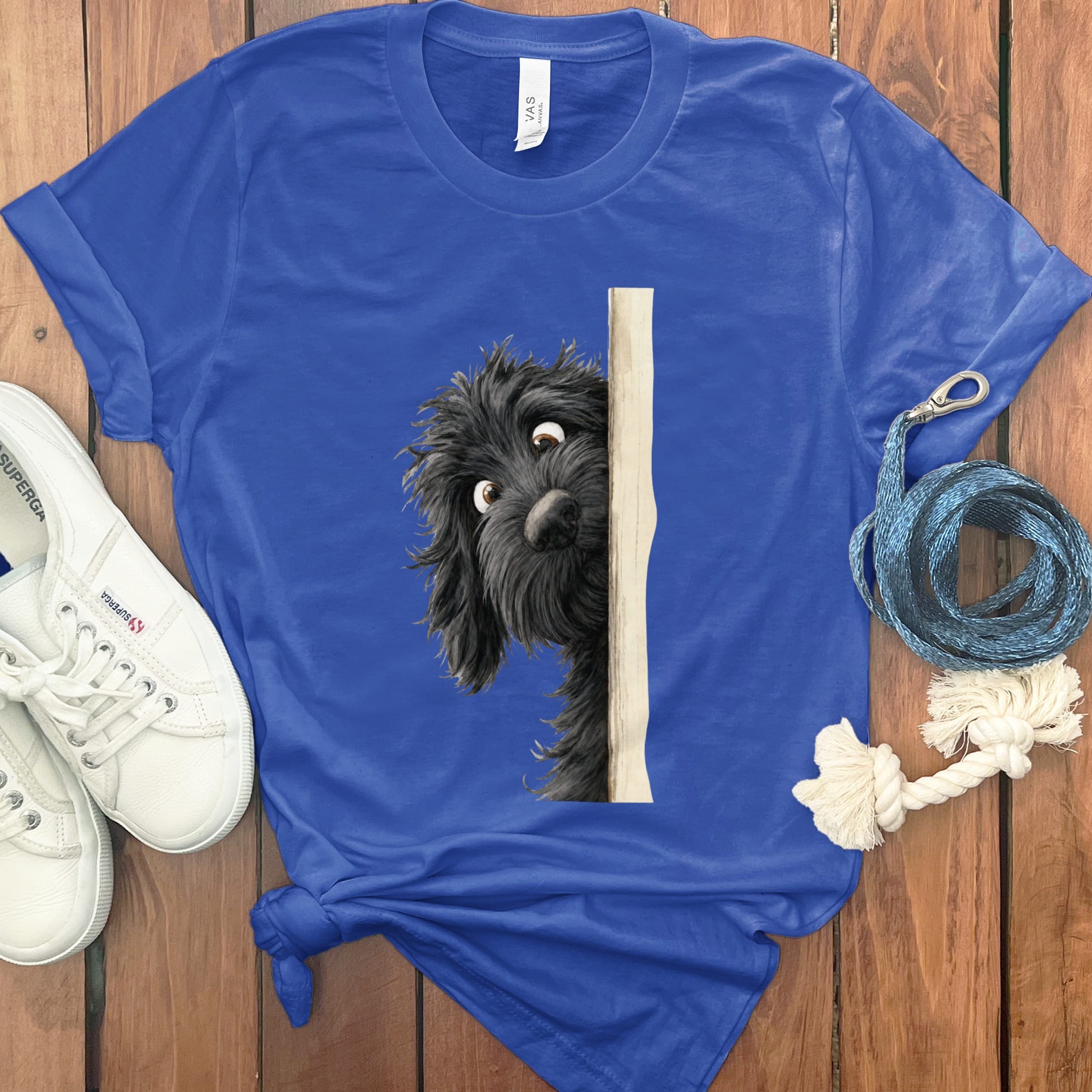 Peekaboo Black Goldendoodle T-Shirt in True Royal / S by Puppy Jo