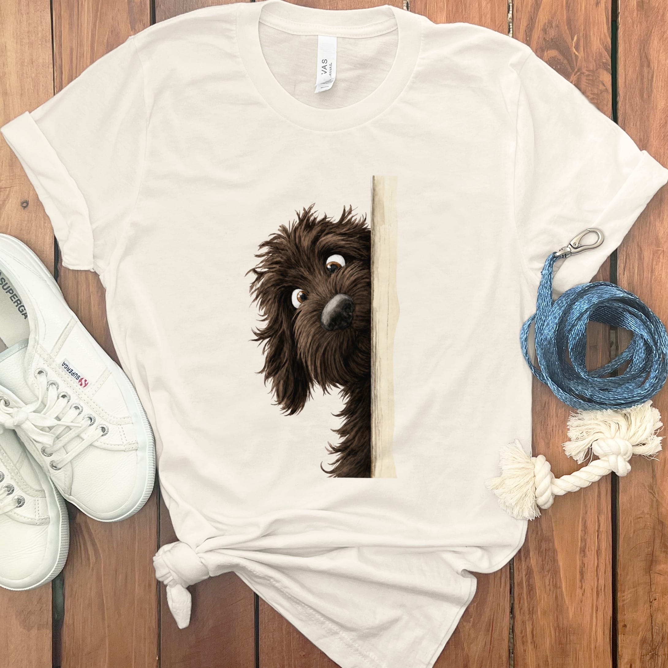 Peekaboo Chocolate Goldendoodle T-Shirt in Natural / S by Puppy Jo