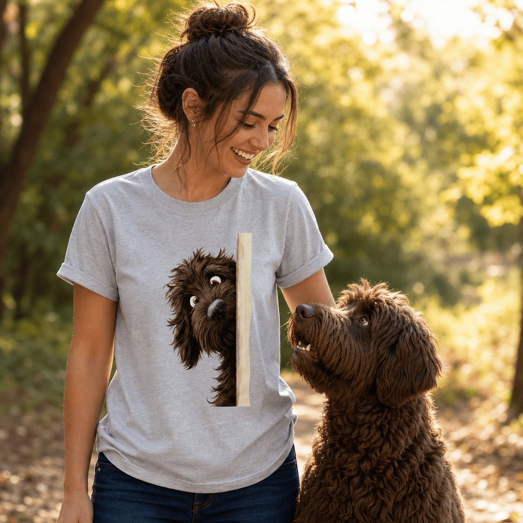 Peekaboo Chocolate Goldendoodle T-Shirt in by Puppy Jo