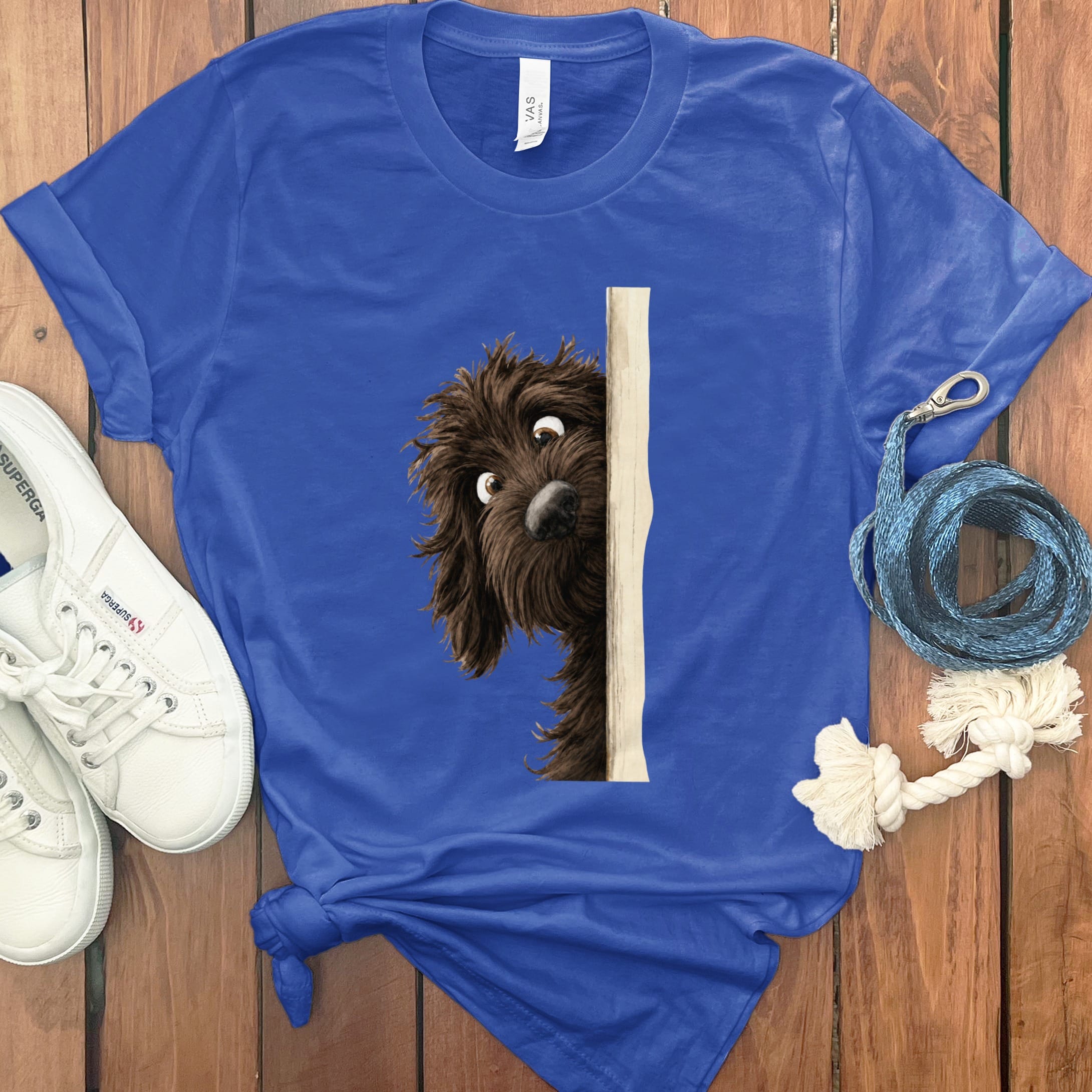 Peekaboo Chocolate Goldendoodle T-Shirt in True Royal / S by Puppy Jo