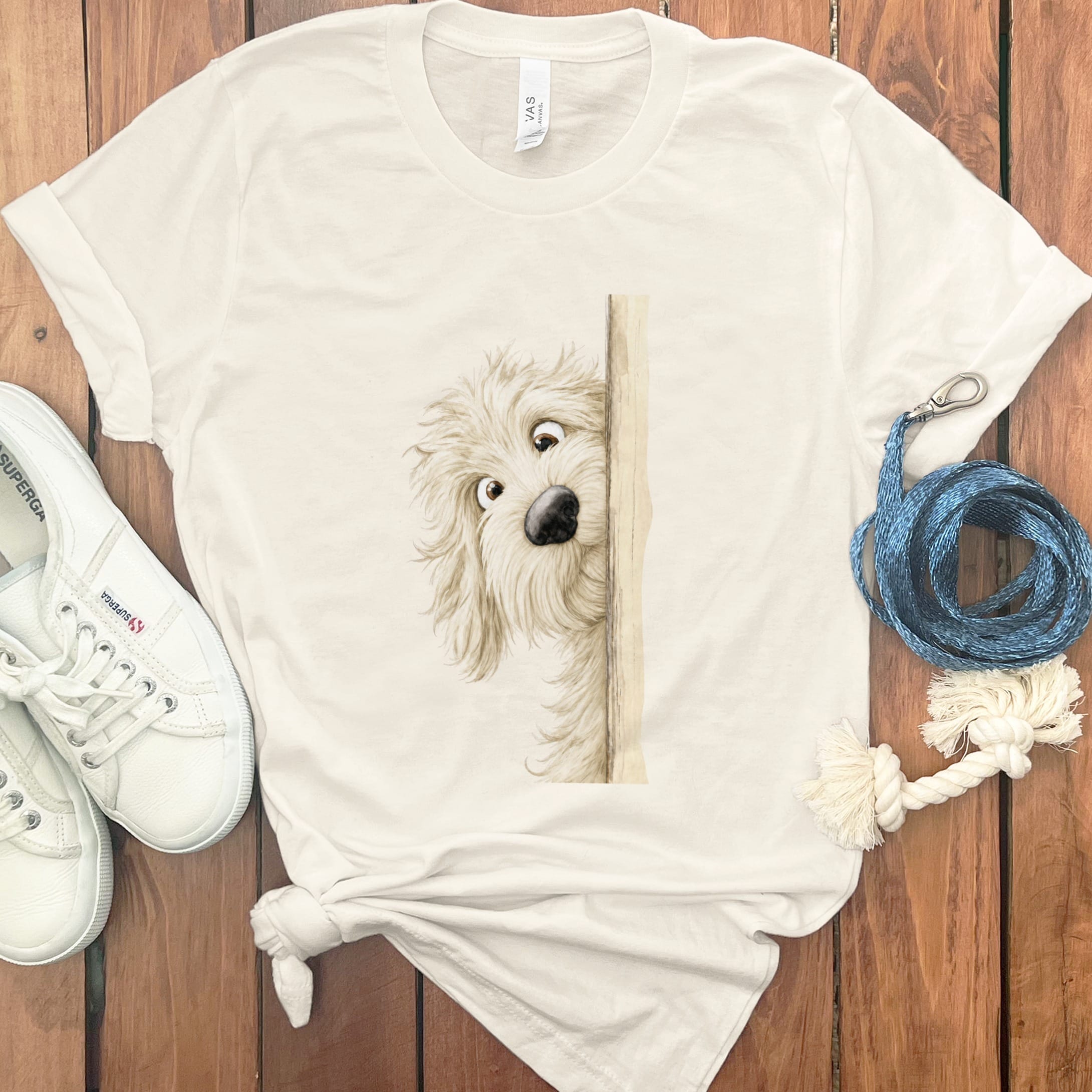 Peekaboo Cream Goldendoodle T-Shirt in Natural / S by Puppy Jo