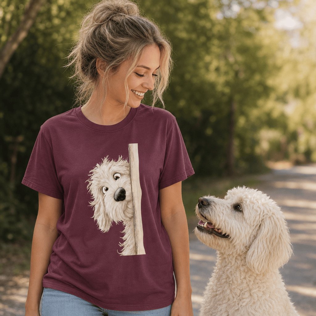 Peekaboo Cream Goldendoodle T-Shirt in by Puppy Jo