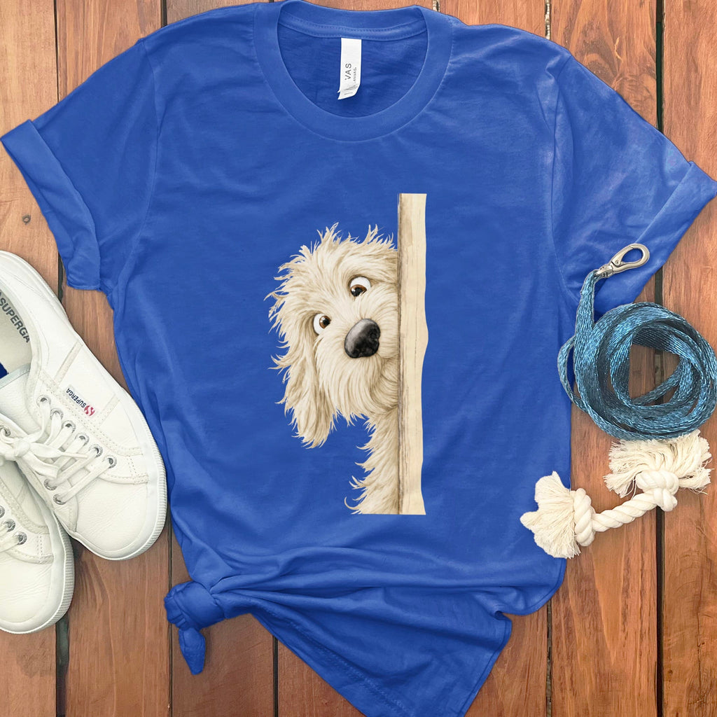 Peekaboo Cream Goldendoodle T-Shirt in True Royal / S by Puppy Jo
