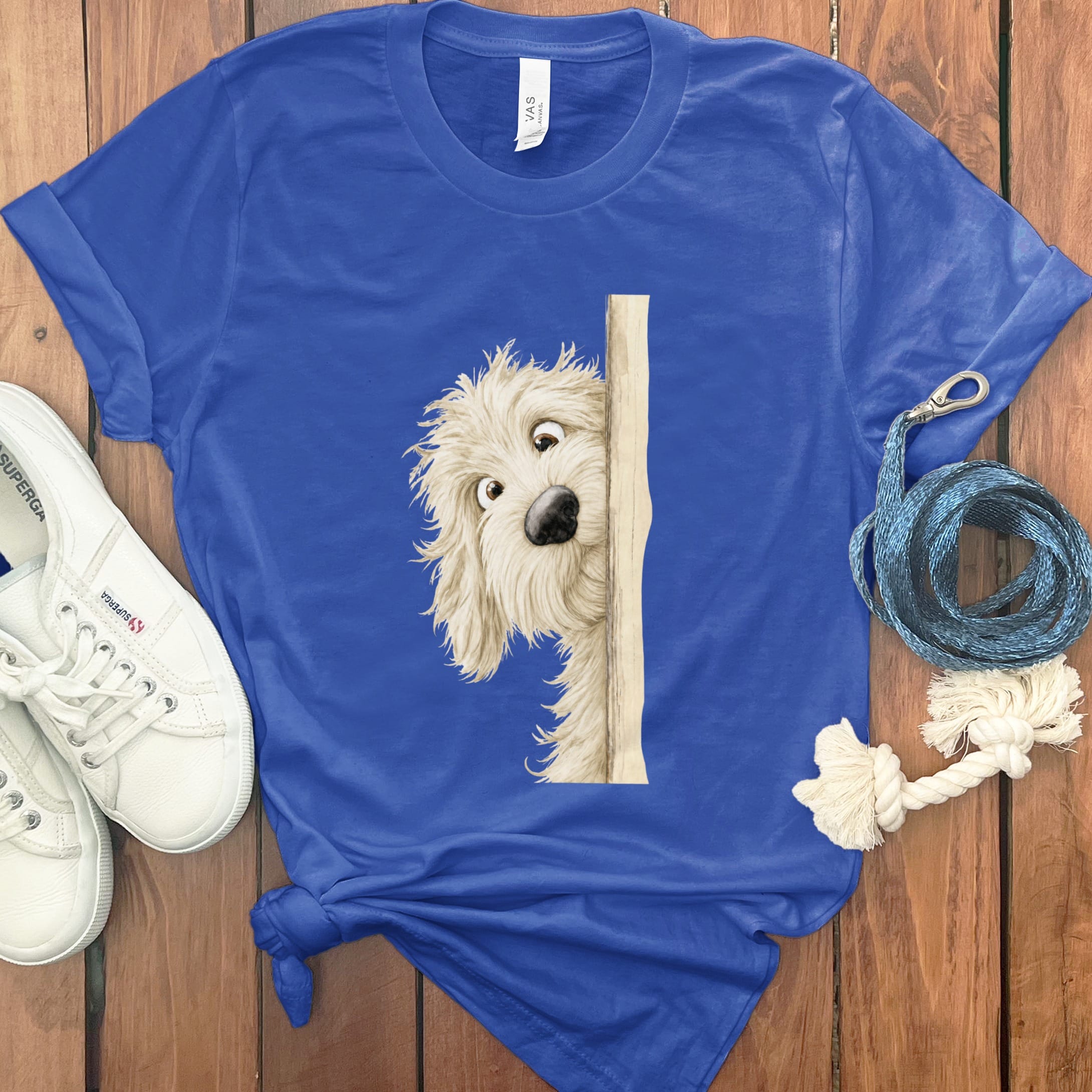 Peekaboo Cream Goldendoodle T-Shirt in True Royal / S by Puppy Jo