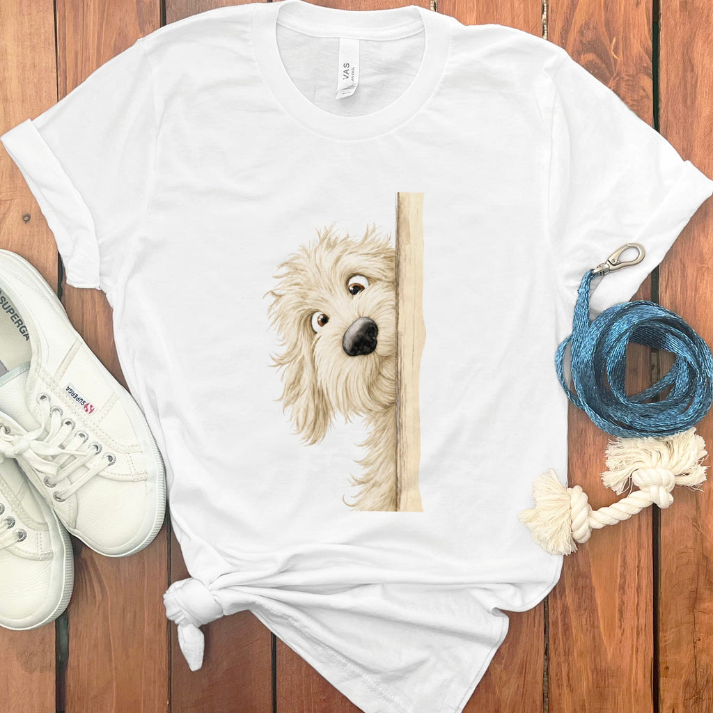 Peekaboo Cream Goldendoodle T-Shirt in White / S by Puppy Jo