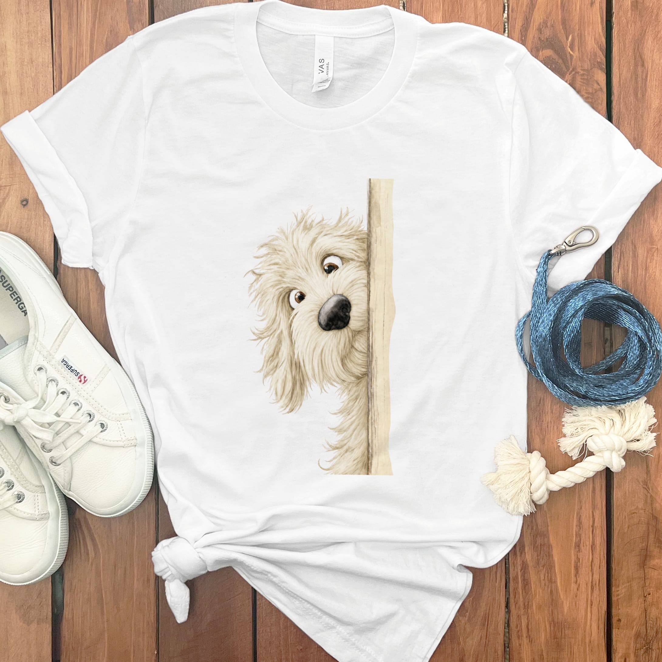 Peekaboo Cream Goldendoodle T-Shirt in White / S by Puppy Jo