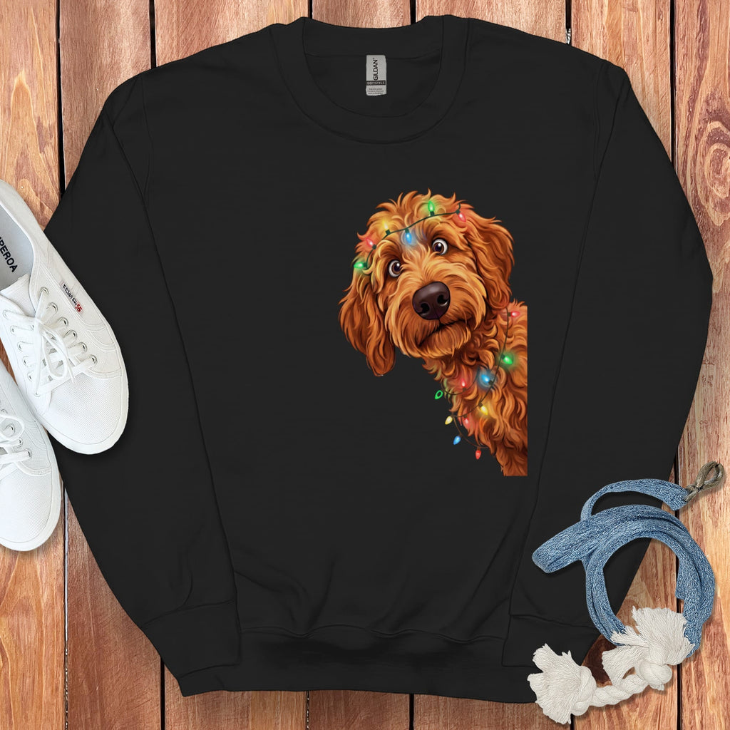 Peeking Apricot Goldendoodle Holiday Sweatshirt in Black / M by Puppy Jo