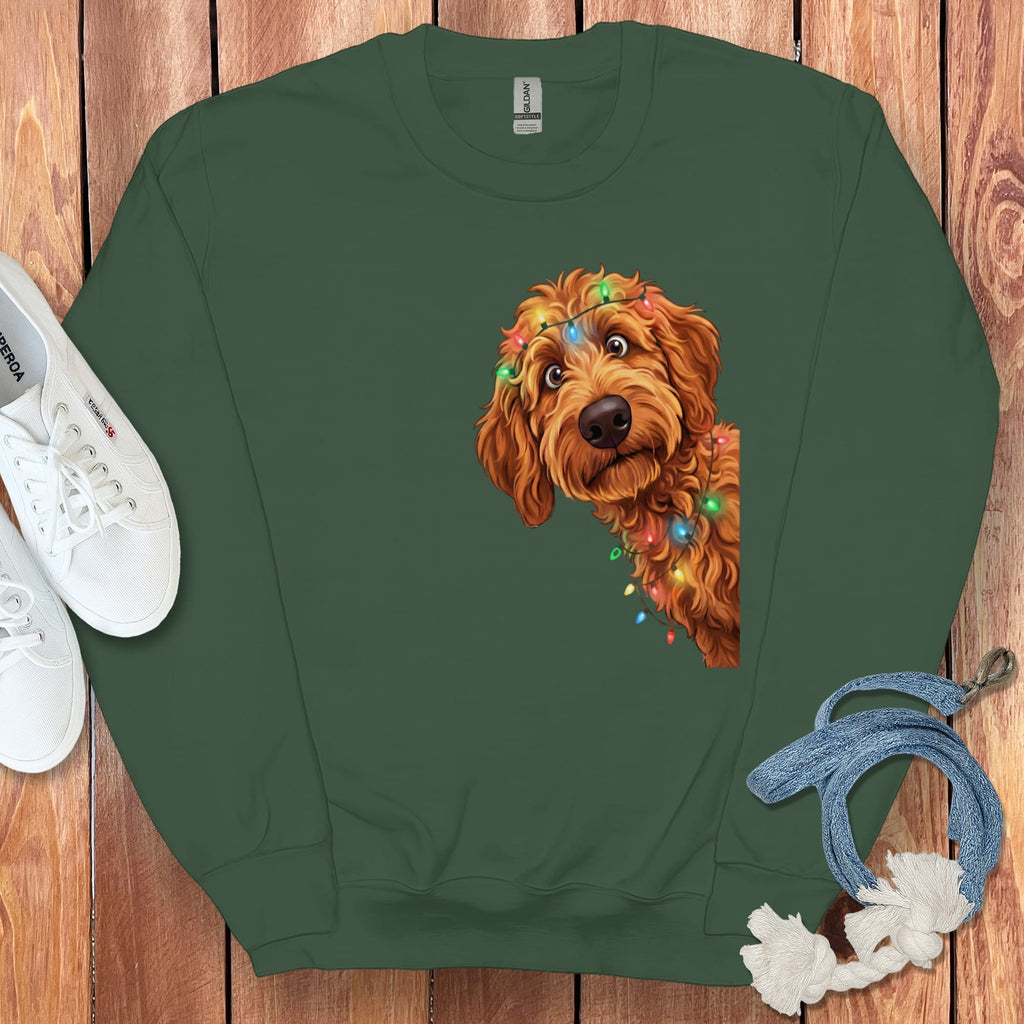 Peeking Apricot Goldendoodle Holiday Sweatshirt in Forest Green / M by Puppy Jo