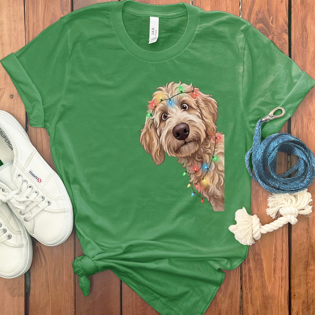 Peeking Apricot Goldendoodle Holiday T-Shirt in Leaf / M / T-Shirts by Puppy Jo