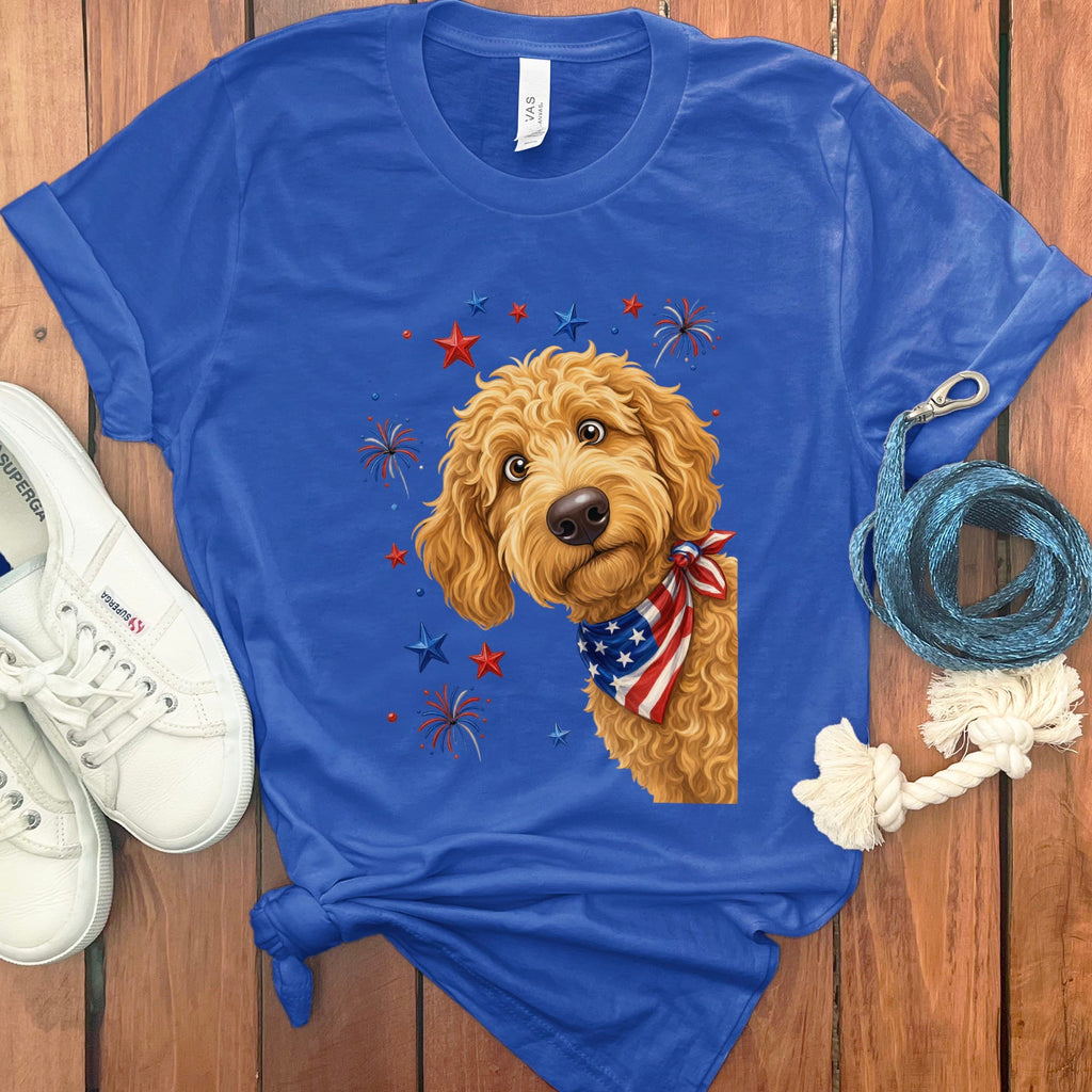 Peeking Apricot Goldendoodle Patriotic T-Shirt in True Royal / S by Puppy Jo