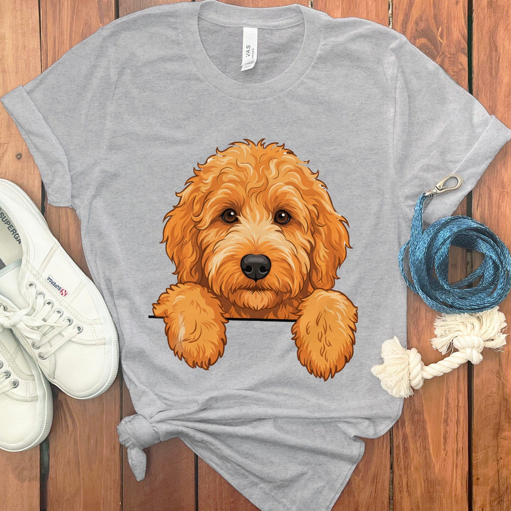 Peeking Apricot Goldendoodle T-Shirt in Athletic Heather / S / T-Shirts #1 by Puppy Jo