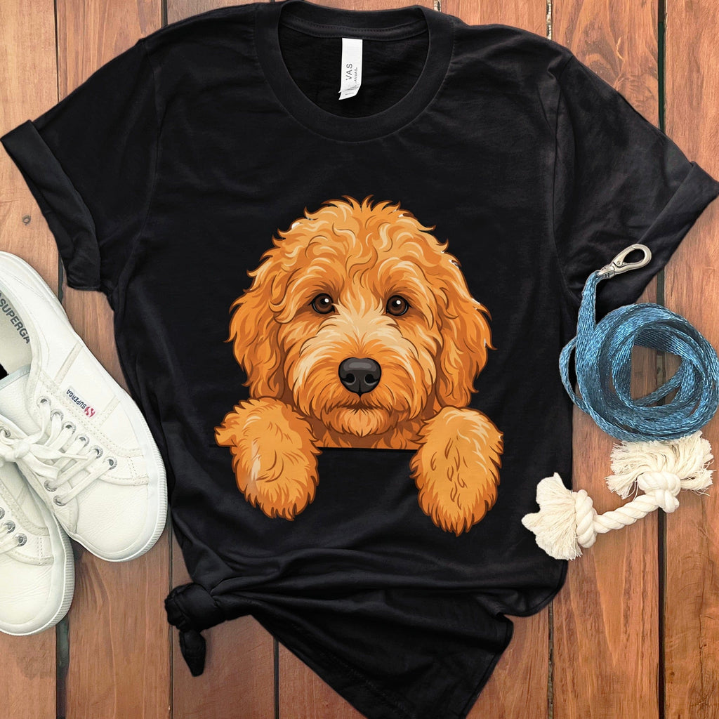 Peeking Apricot Goldendoodle T-Shirt in Black / S / T-Shirts by Puppy Jo
