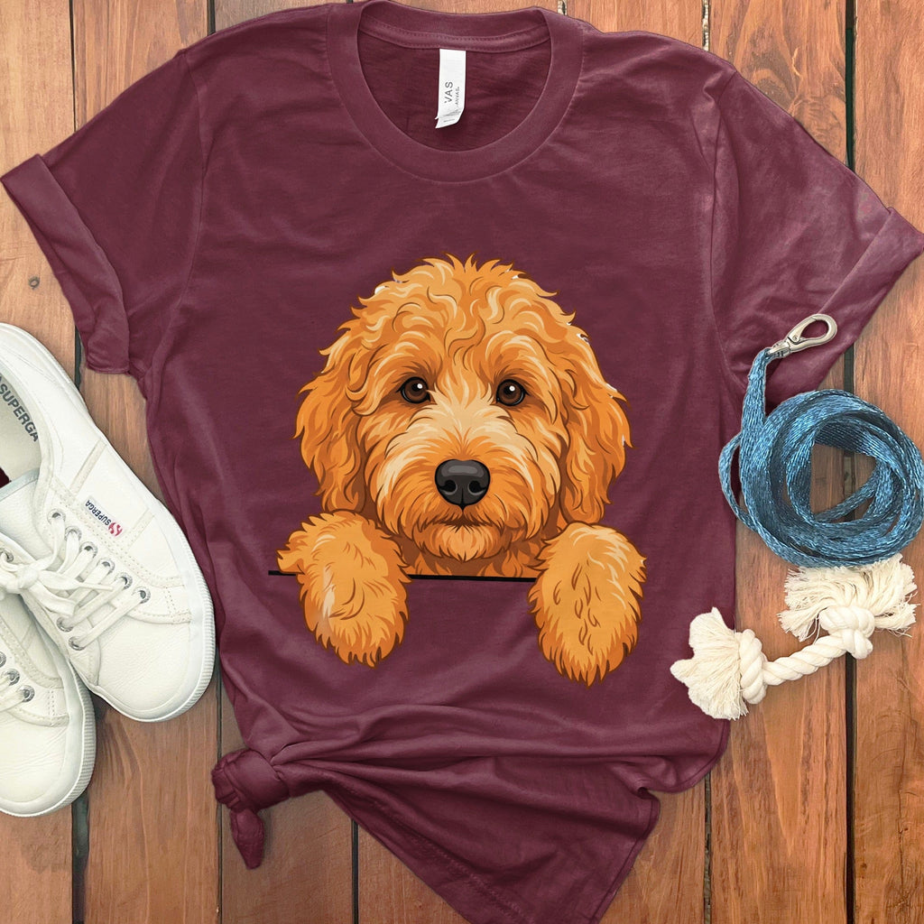 Peeking Apricot Goldendoodle T-Shirt in Maroon / S / T-Shirts by Puppy Jo