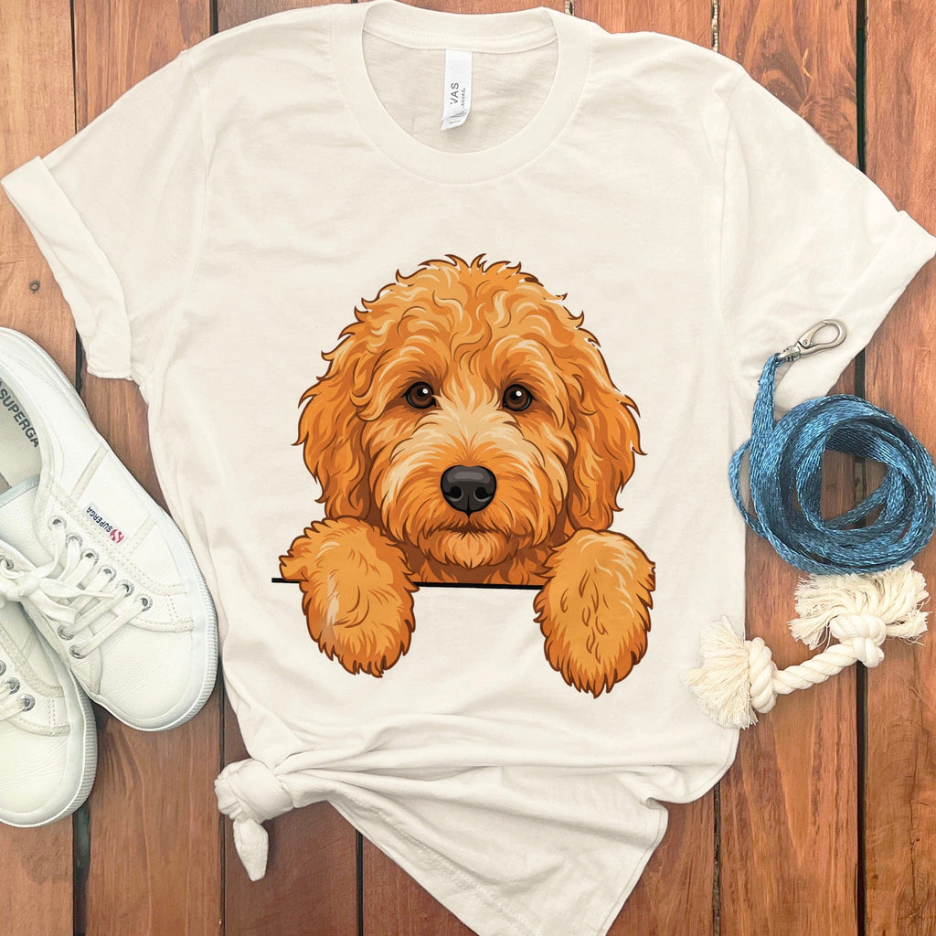 Peeking Apricot Goldendoodle T-Shirt in Natural / S / T-Shirts #1 by Puppy Jo