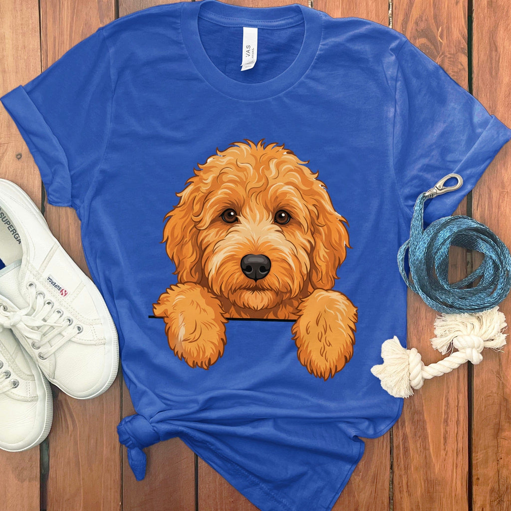 Peeking Apricot Goldendoodle T-Shirt in True Royal / S / T-Shirts by Puppy Jo
