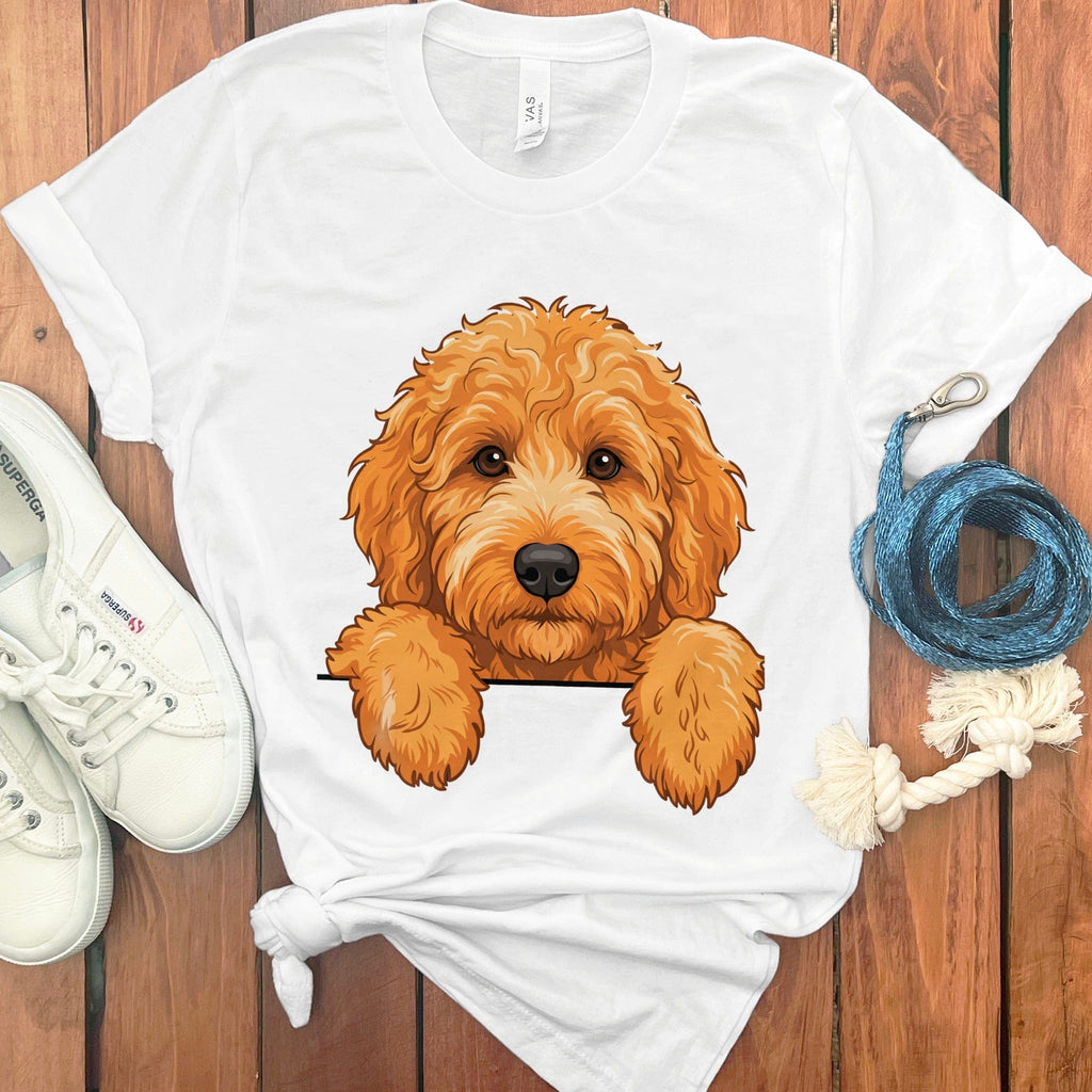 Peeking Apricot Goldendoodle T-Shirt in White / S / T-Shirts #1 by Puppy Jo