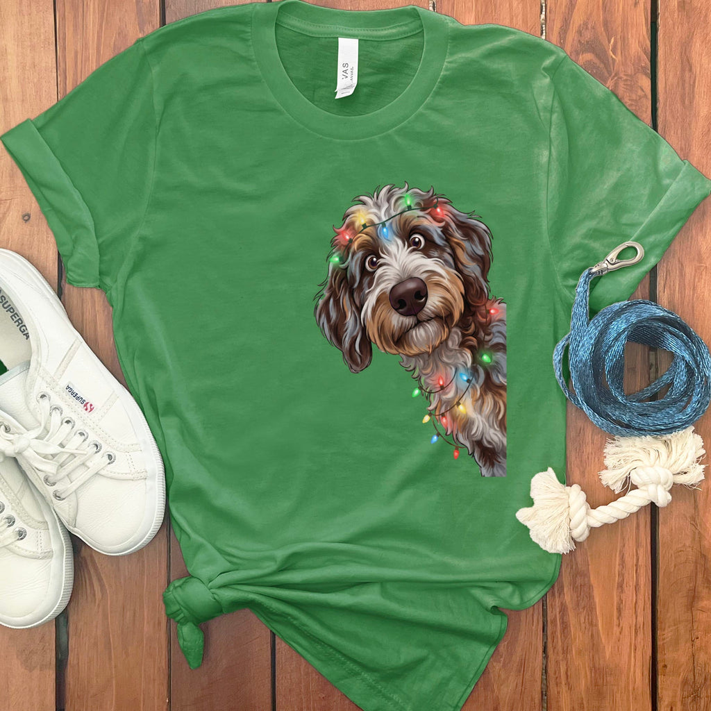 Peeking Aussiedoodle Holiday T-Shirt in Leaf / M / T-Shirts by Puppy Jo