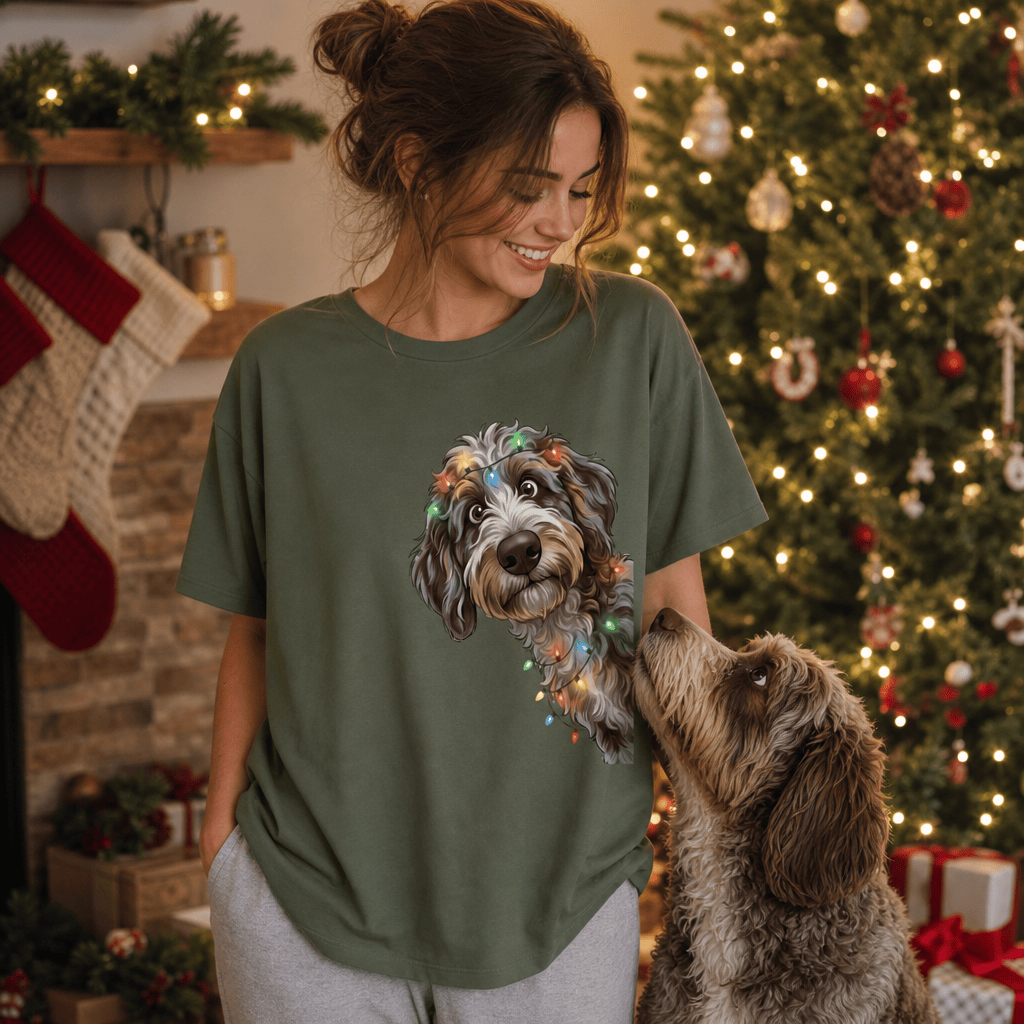 Peeking Aussiedoodle Holiday T-Shirt in by Puppy Jo