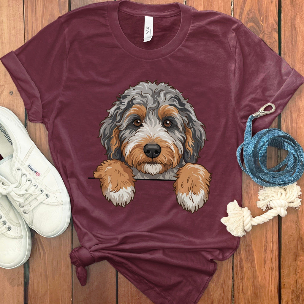 Peeking Aussiedoodle T-Shirt in Maroon / M / T-Shirts by Puppy Jo