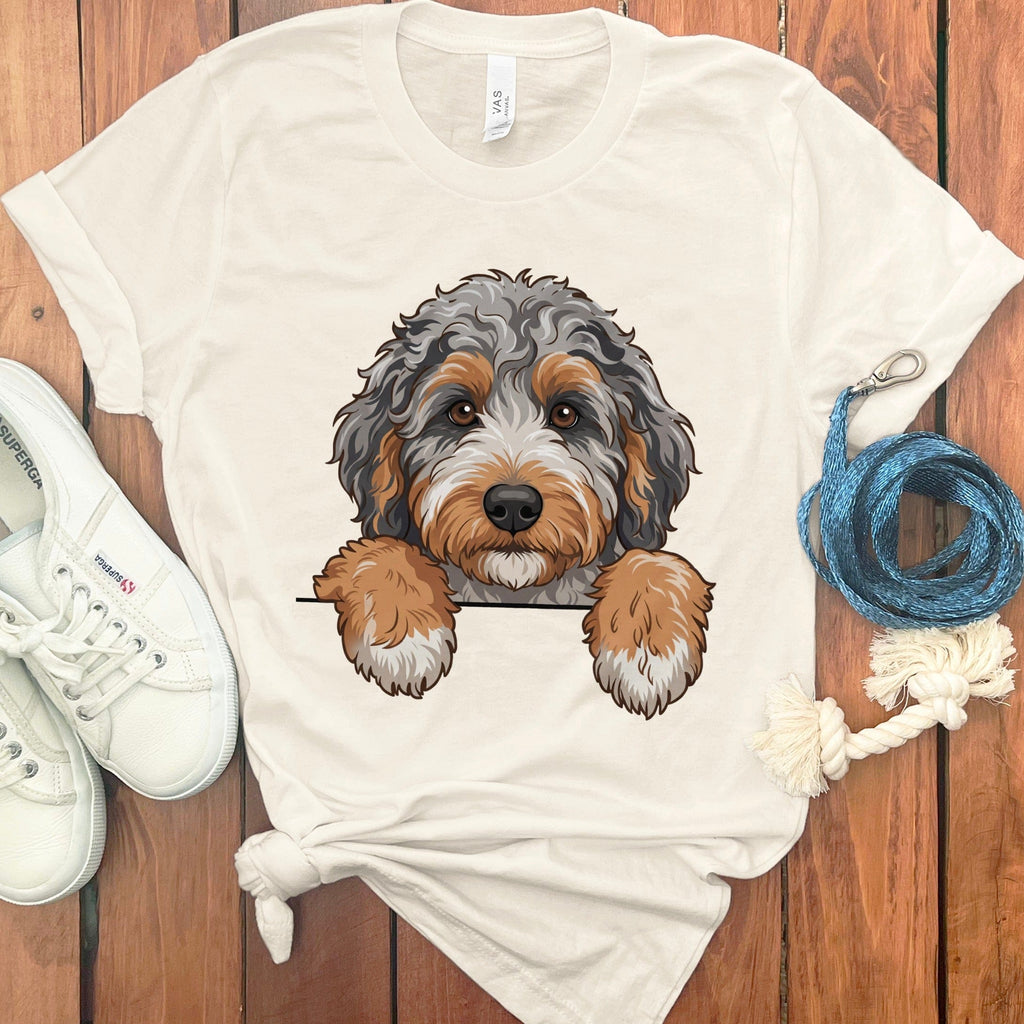 Peeking Aussiedoodle T-Shirt in Natural / S / T-Shirts #1 by Puppy Jo