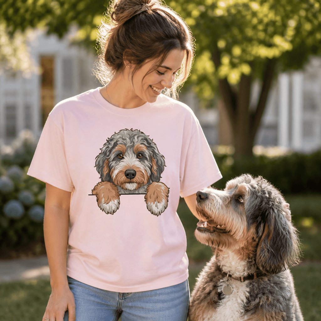 Peeking Aussiedoodle T-Shirt in by Puppy Jo