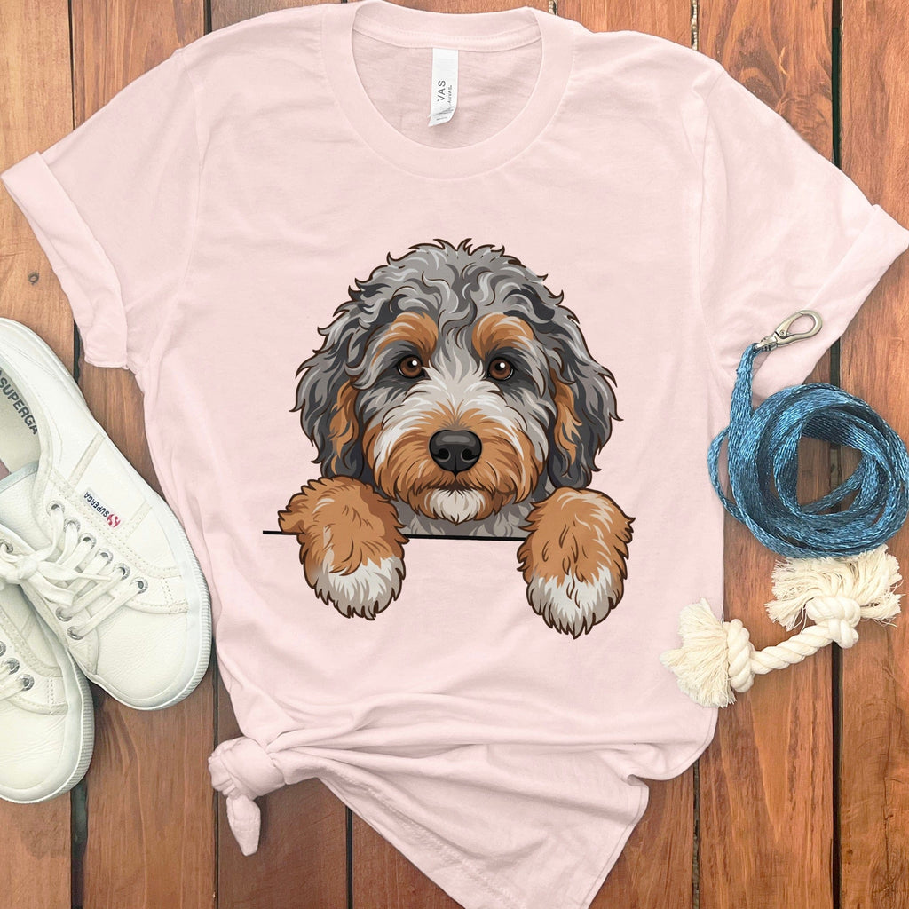 Peeking Aussiedoodle T-Shirt in Soft Pink / S / T-Shirts #1 by Puppy Jo