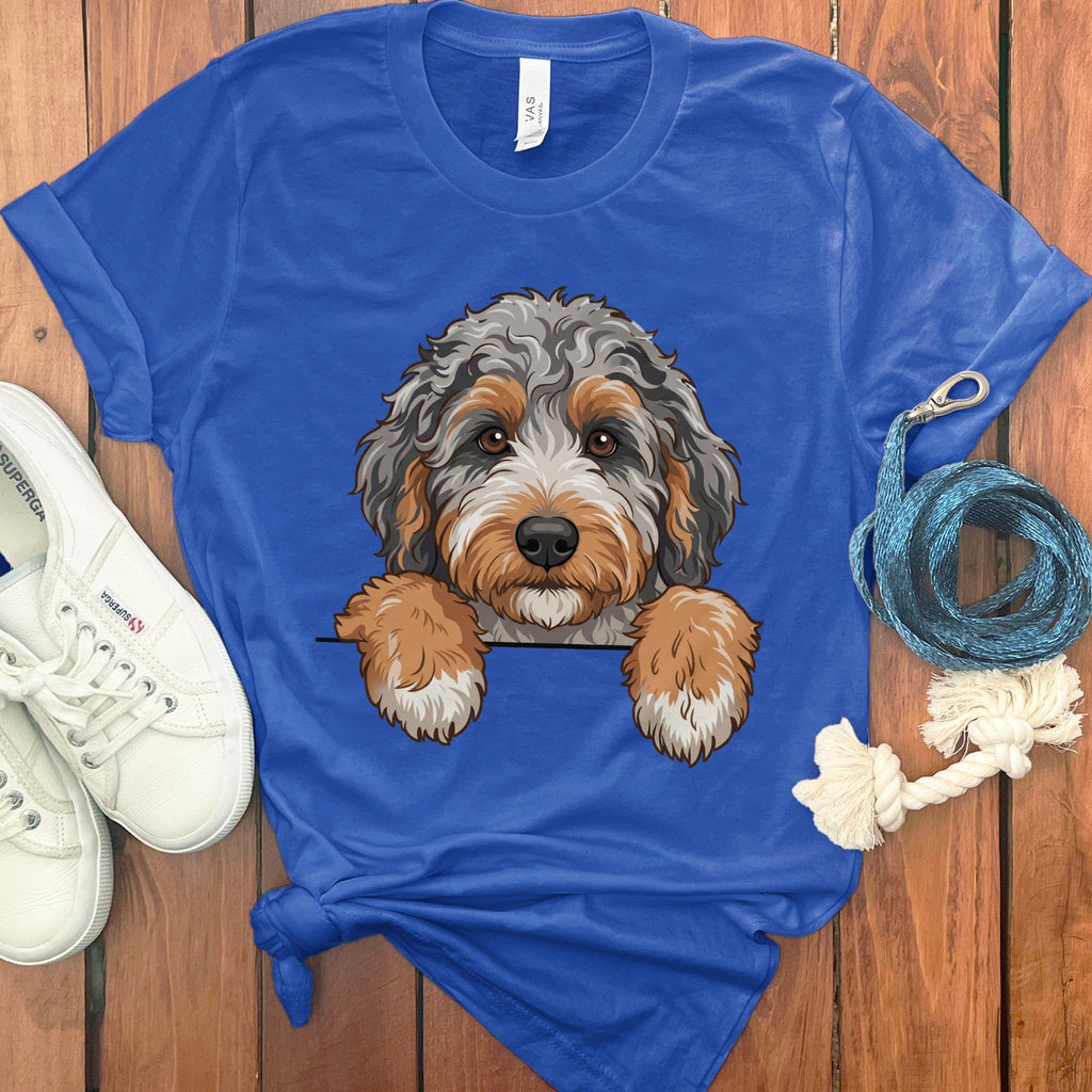 Peeking Aussiedoodle T-Shirt in True Royal / M / T-Shirts by Puppy Jo