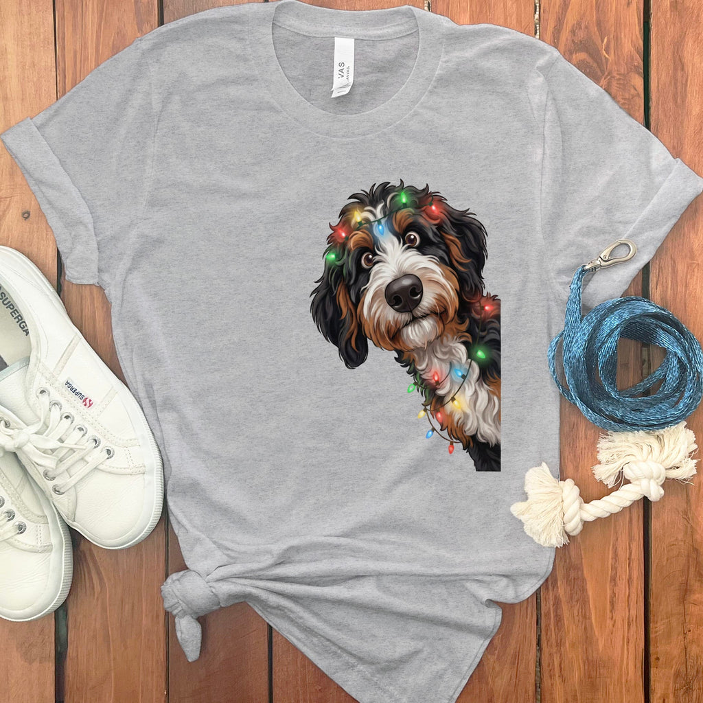 Peeking Bernedoodle Holiday T-Shirt in Athletic Heather / M / T-Shirts by Puppy Jo