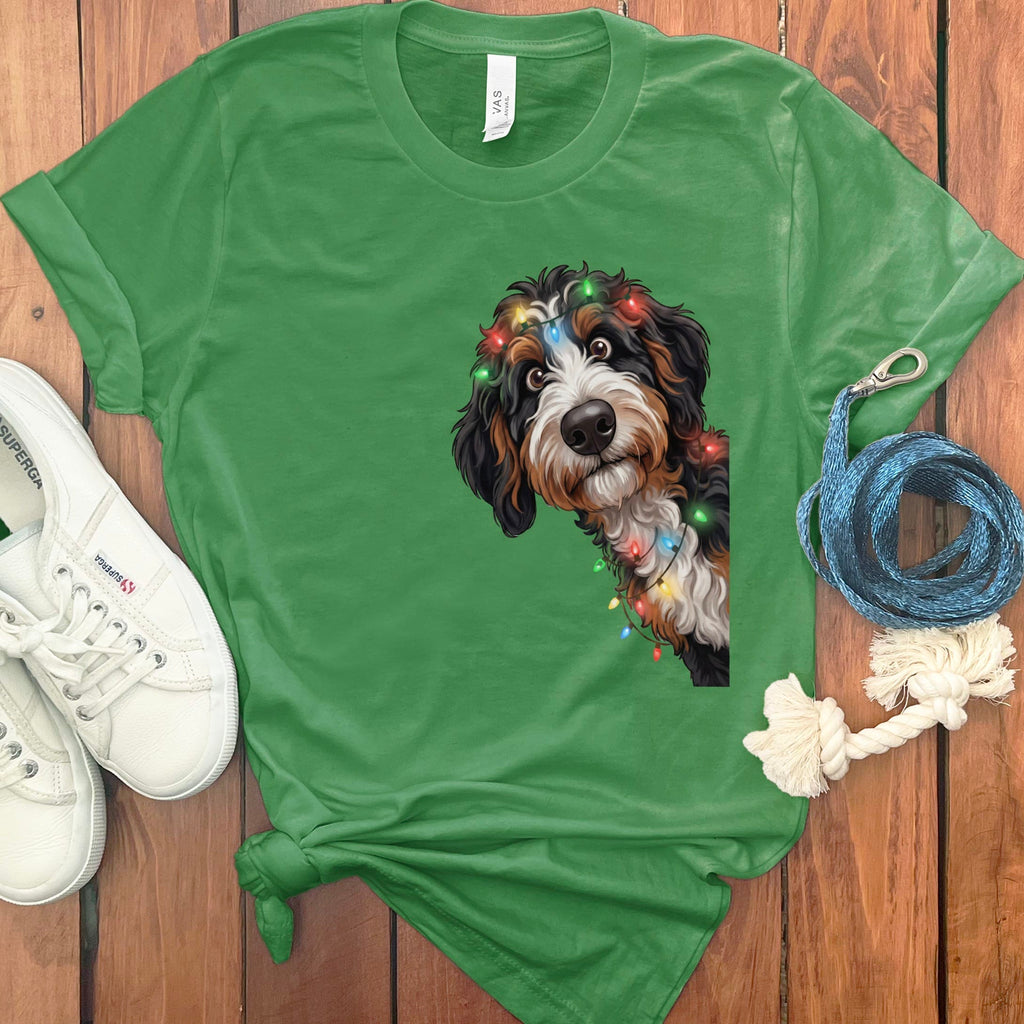Peeking Bernedoodle Holiday T-Shirt in Leaf / M / T-Shirts by Puppy Jo