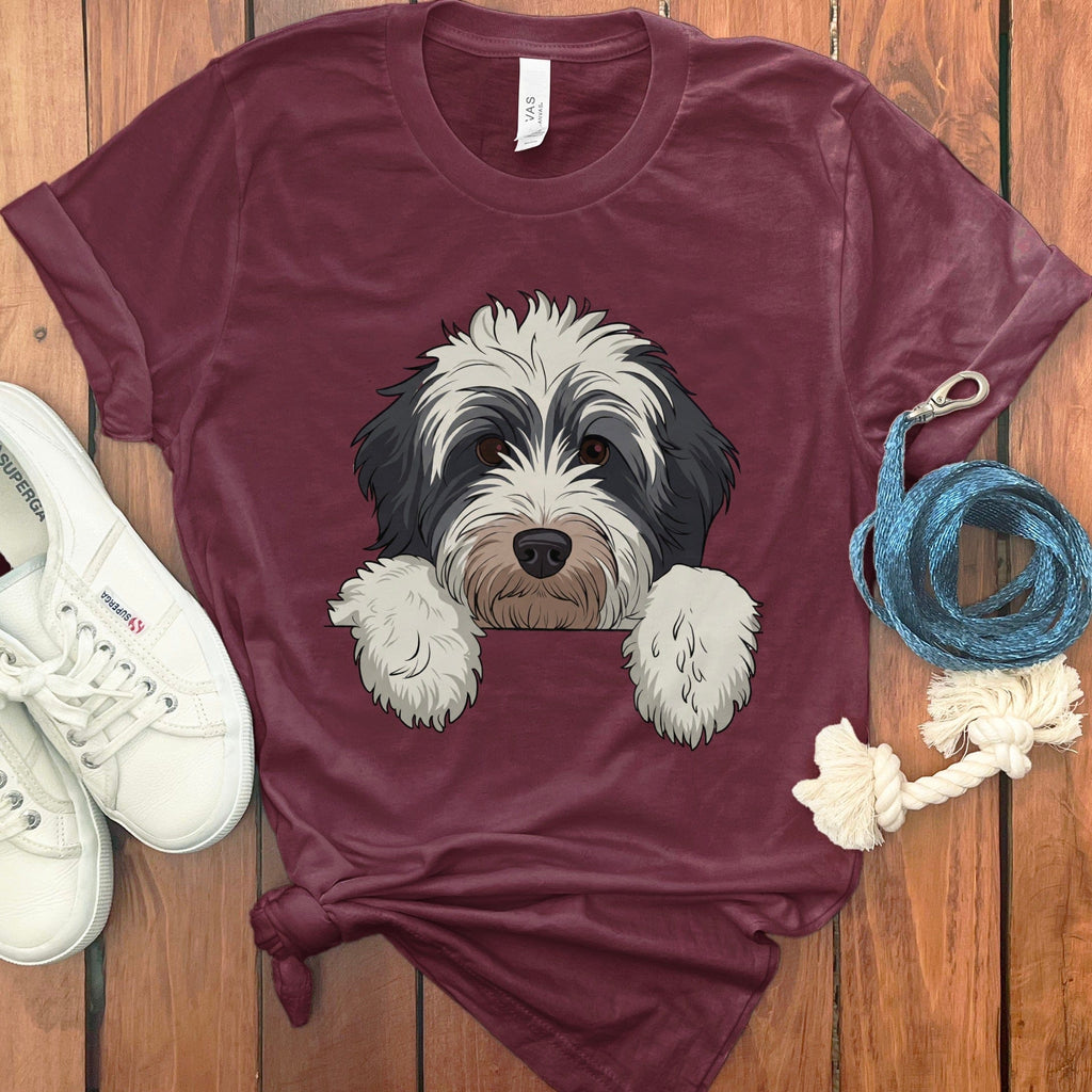 Peeking Bernedoodle T-Shirt in Maroon / S by Puppy Jo