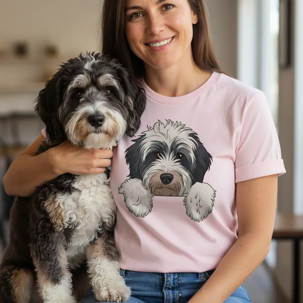 Peeking Bernedoodle T-Shirt in by Puppy Jo