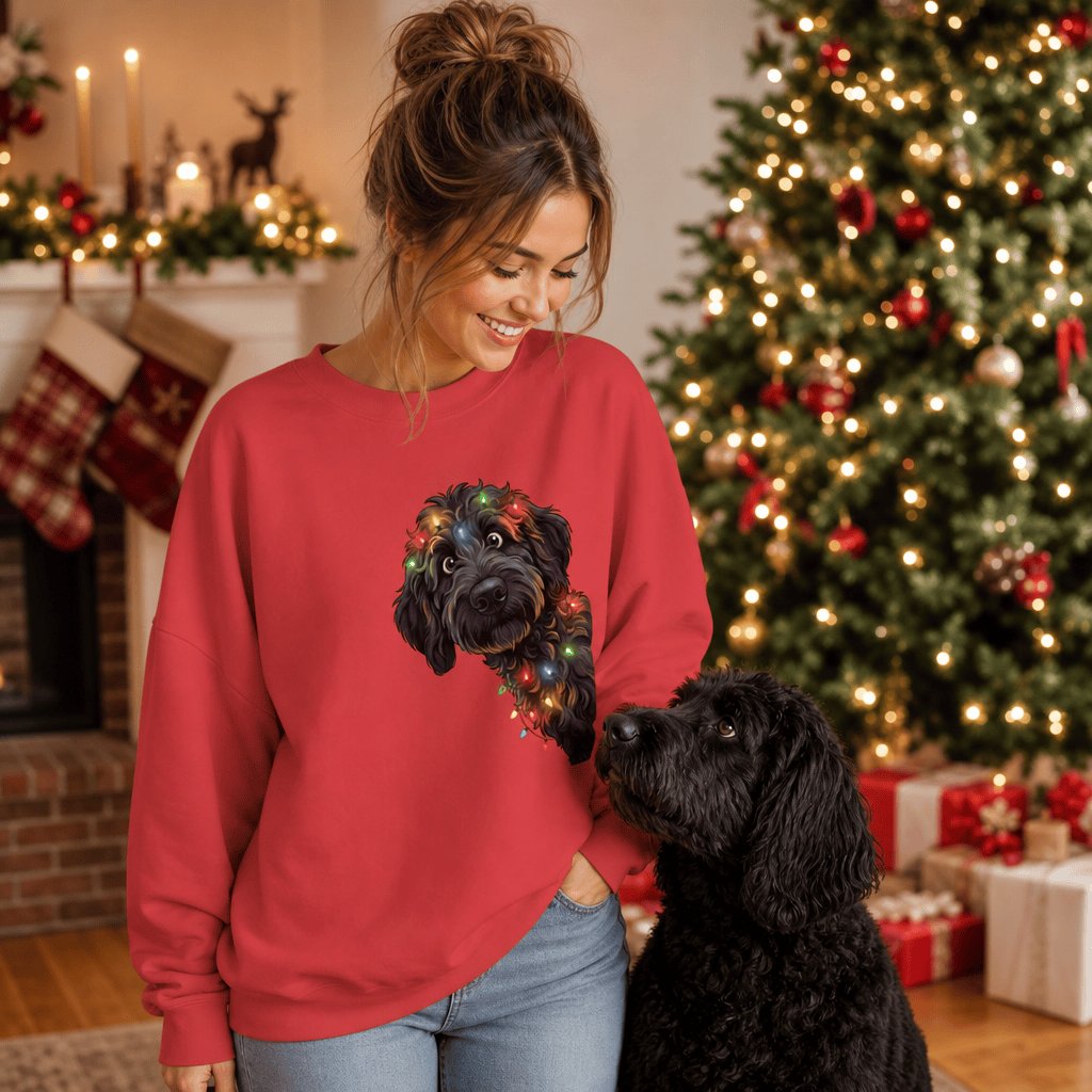 Peeking Black Goldendoodle Holiday Sweatshirt in by Puppy Jo