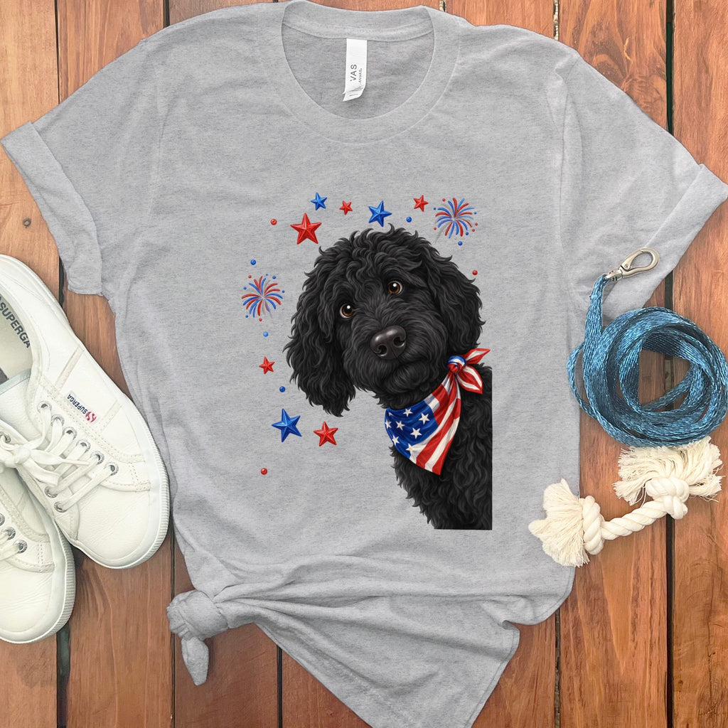 Peeking Black Goldendoodle Patriotic T-Shirt in Athletic Heather / S by Puppy Jo