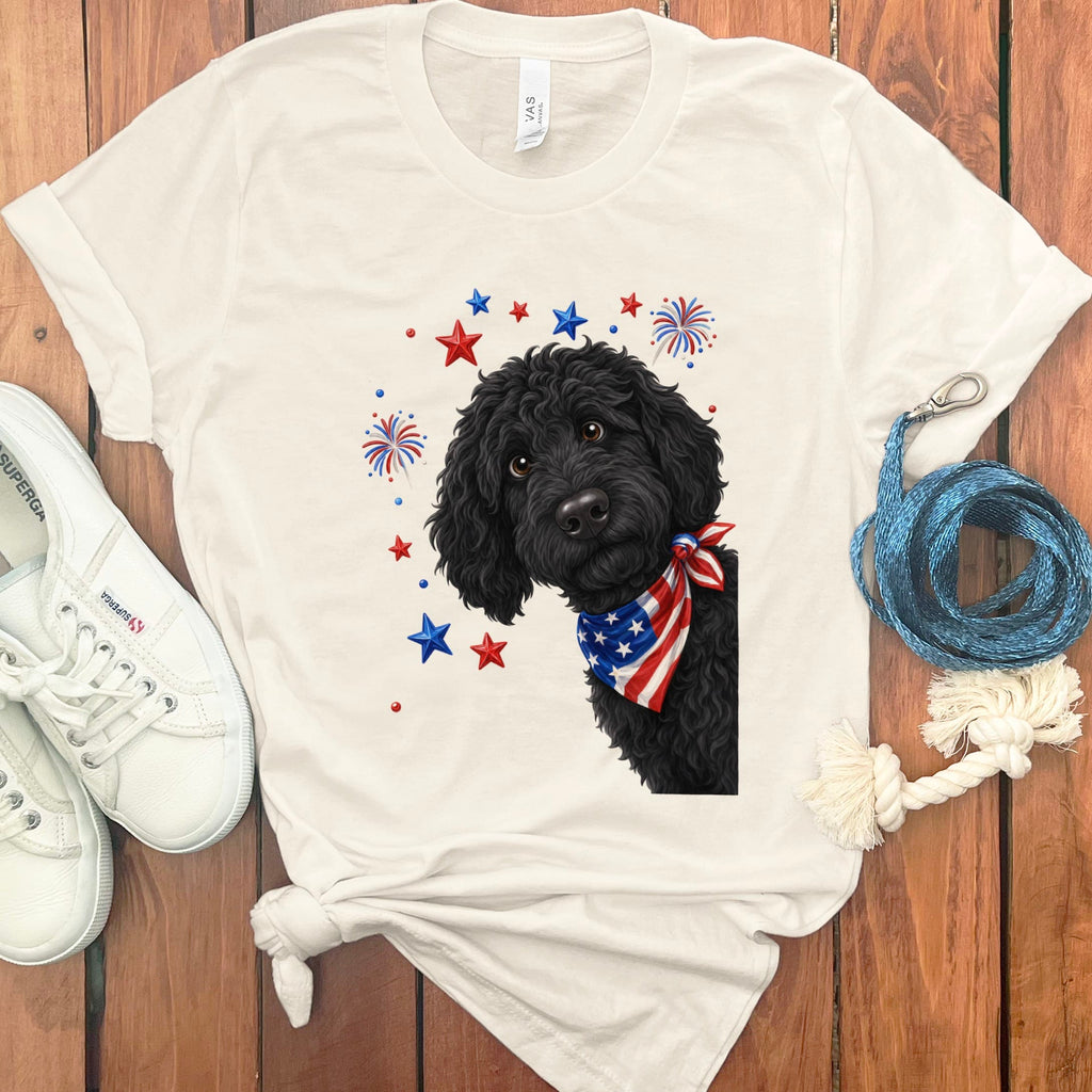 Peeking Black Goldendoodle Patriotic T-Shirt in Natural / S by Puppy Jo