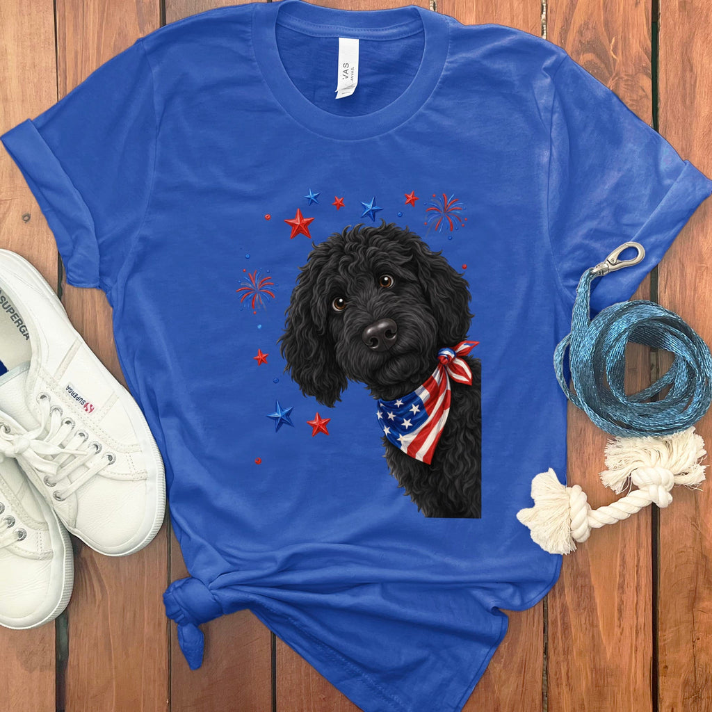 Peeking Black Goldendoodle Patriotic T-Shirt in True Royal / S by Puppy Jo