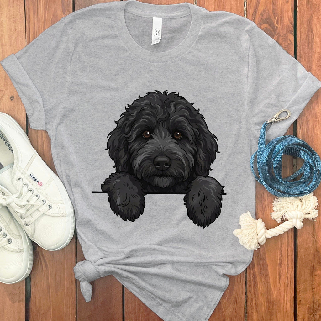 Peeking Black Goldendoodle T-Shirt in Athletic Heather / S / T-Shirts #1 by Puppy Jo