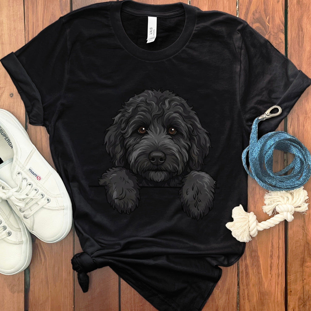 Peeking Black Goldendoodle T-Shirt in Black / S / T-Shirts by Puppy Jo