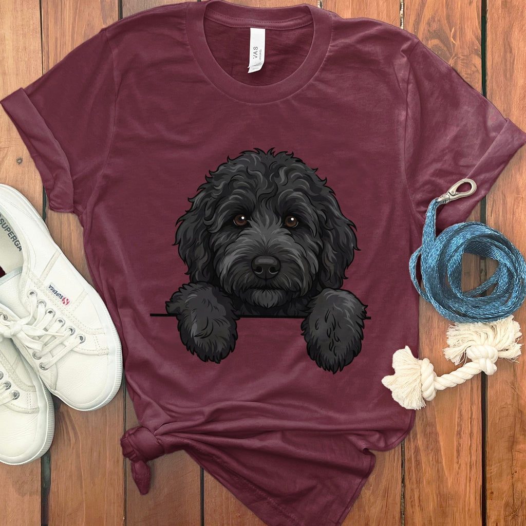 Peeking Black Goldendoodle T-Shirt in Maroon / S / T-Shirts by Puppy Jo