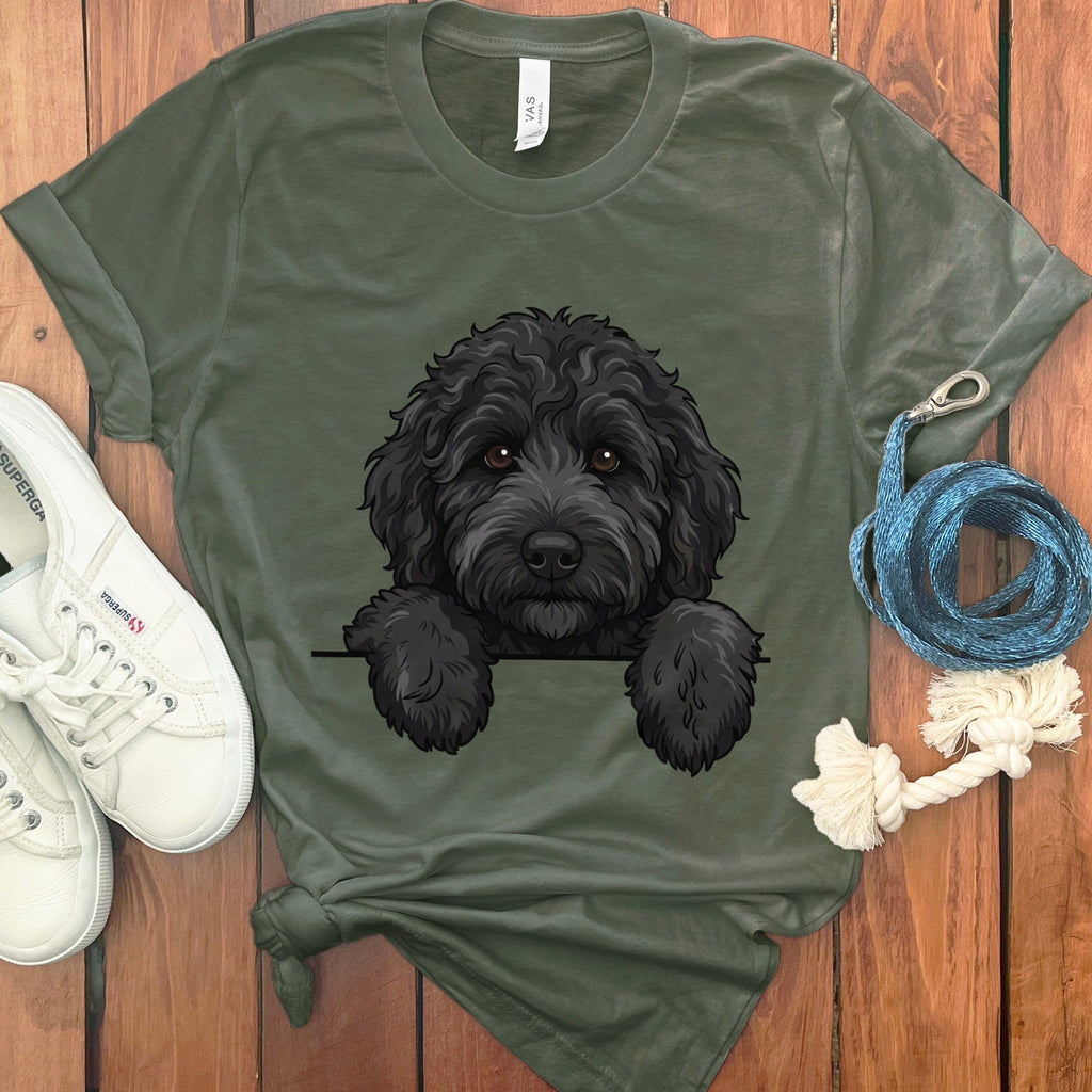 Peeking Black Goldendoodle T-Shirt in Military Green / S / T-Shirts by Puppy Jo