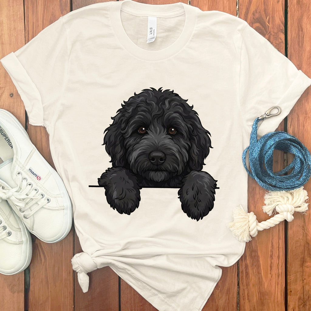 Peeking Black Goldendoodle T-Shirt in Natural / S / T-Shirts #1 by Puppy Jo